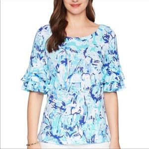Lilly Pulitzer Elephant Appeal Lula Top Medium Ruffle